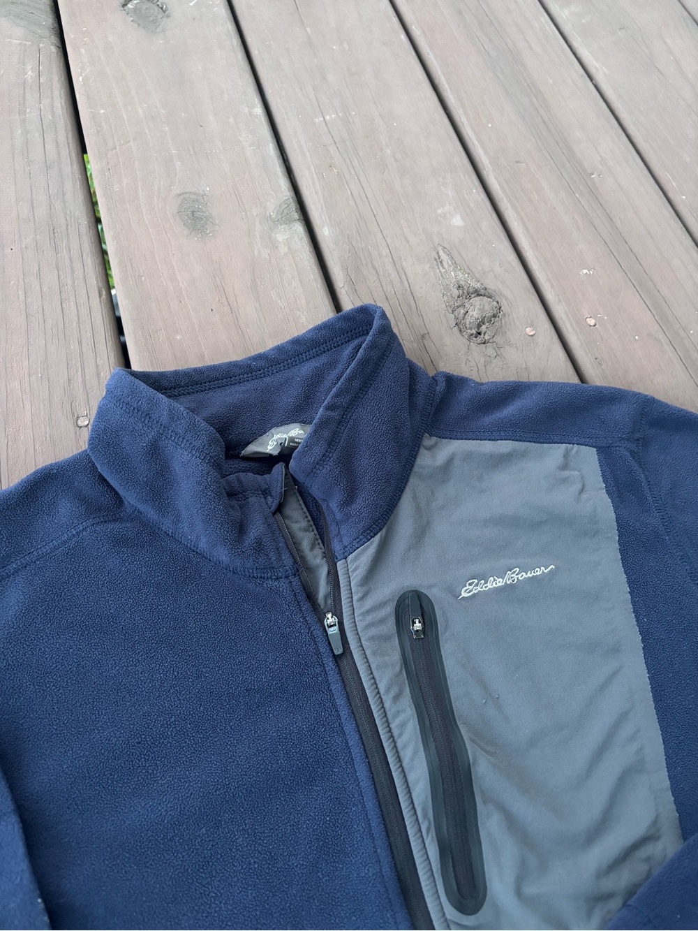 Eddie Bauer Mens TL Navy Grey Fleece Quarter Zip Pullover